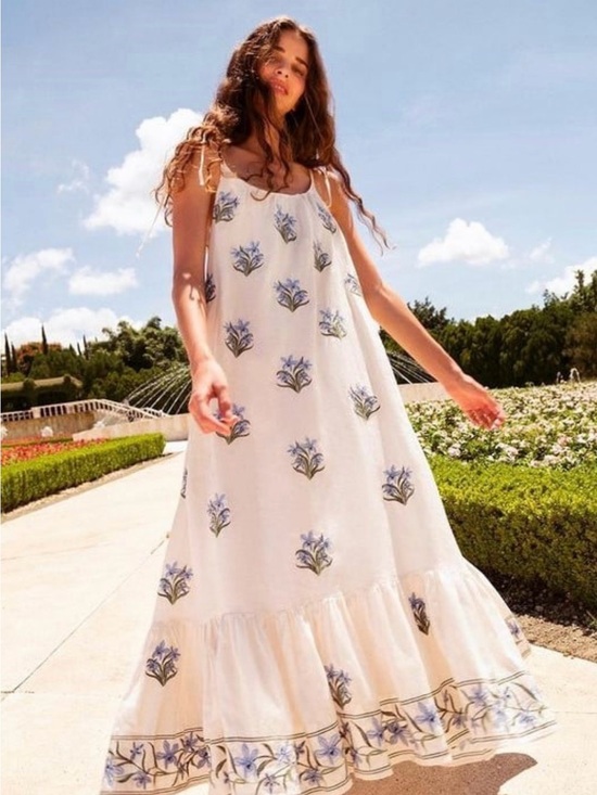 Agua by Agua Bendita Dresses & Skirts - Agua by Agua Bendita Bossa Neck Maxi Dress Blue Floral Embroidery $1300